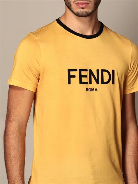 black fendi shirt yellow logo|fendi logo t shirt men's.